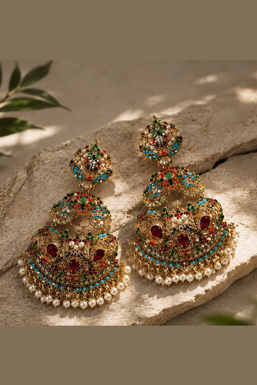 Multicolour Mughal Polki Earrings