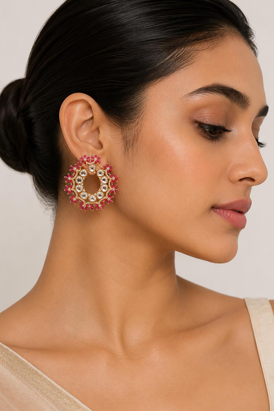 Floral Polki Hoop Earrings