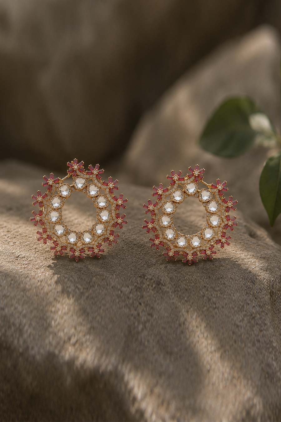Floral Polki Hoop Earrings