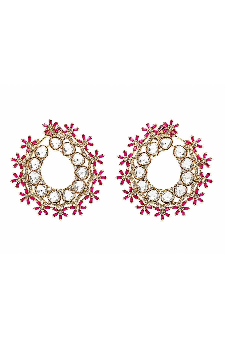 Floral Polki Hoop Earrings