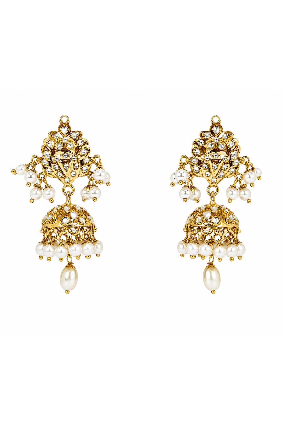 Polki Pearl Drops Jhumka Earrings