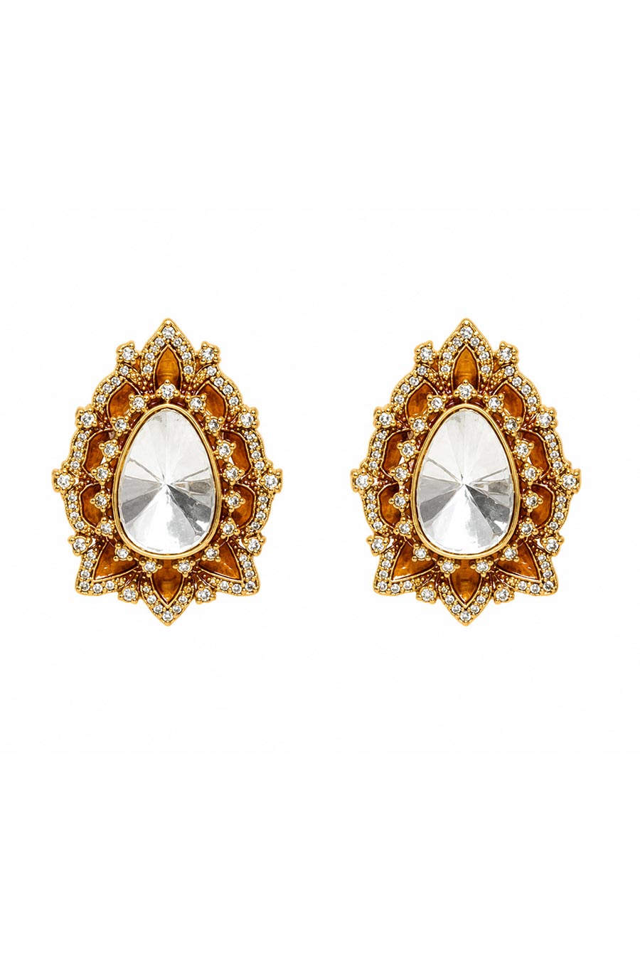 Pear Cut Polki Floral Stud Earrings