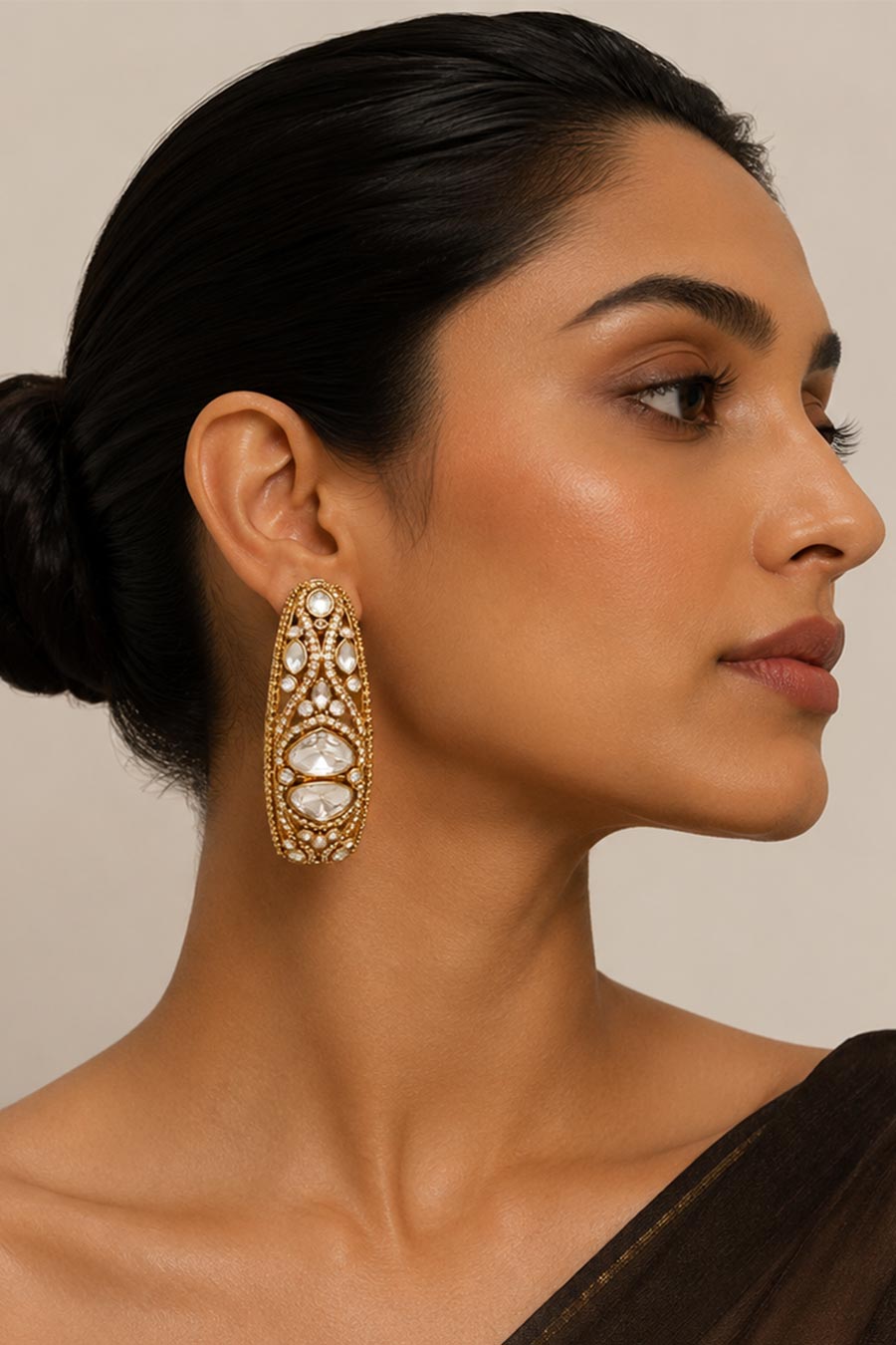 Elongated Polki Drop Earrings