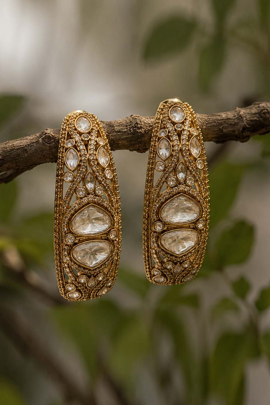 Elongated Polki Drop Earrings