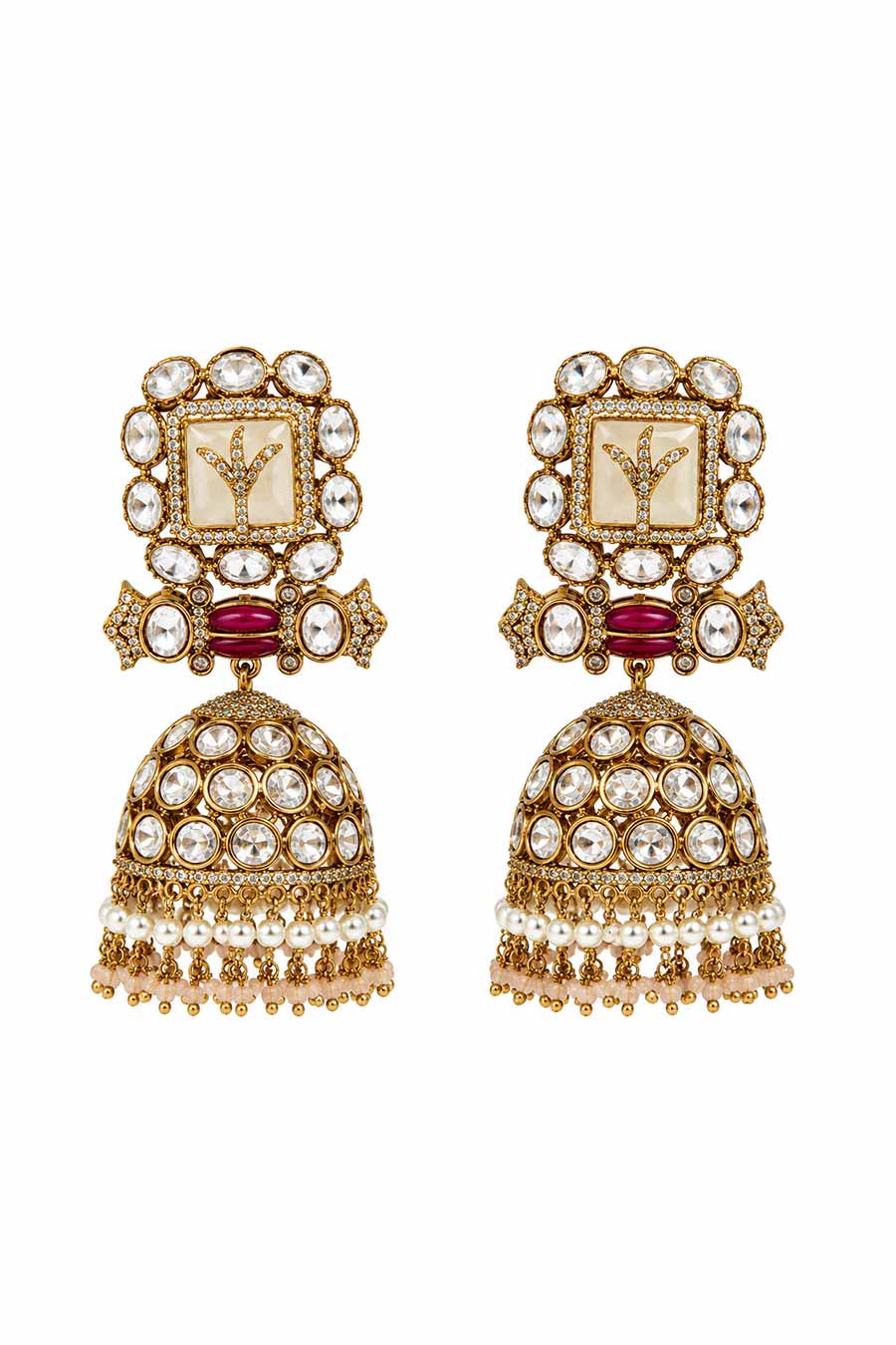Polki Pearl Fringe Jhumka Earrings