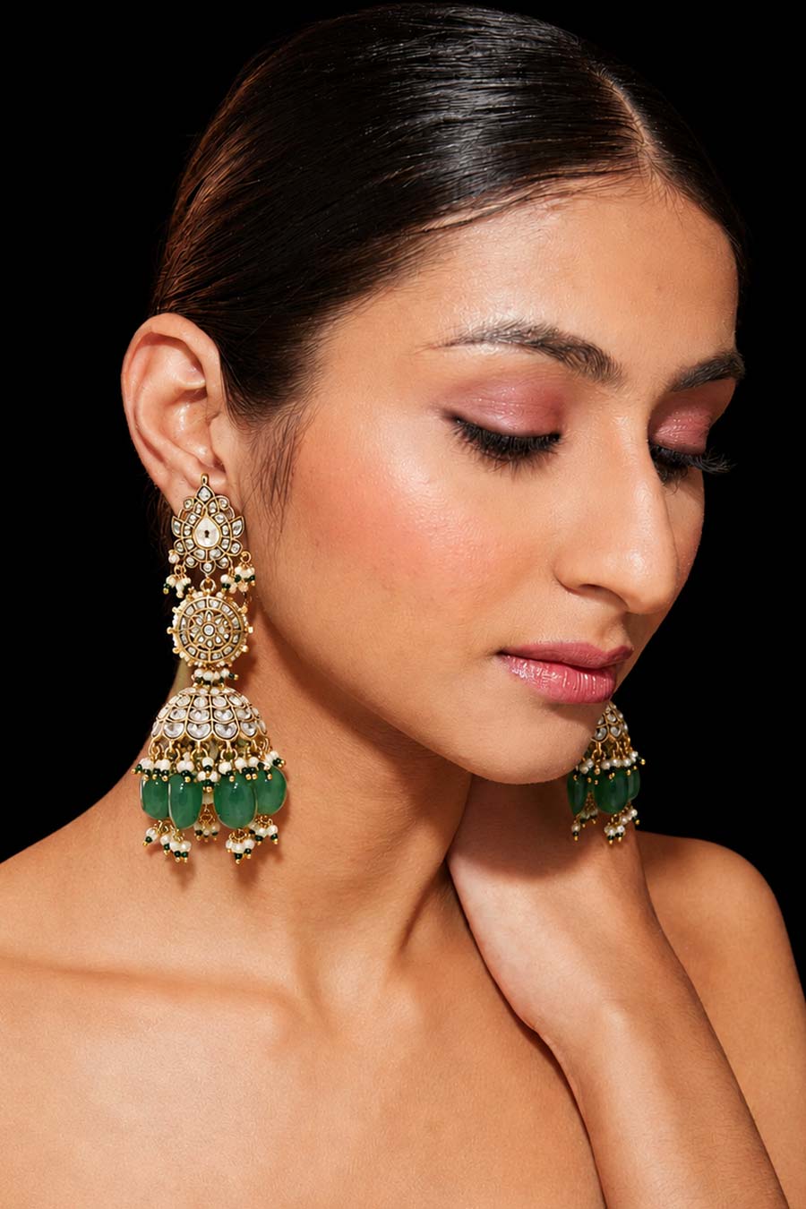 Emerald Green Polki Jhumka Earrings