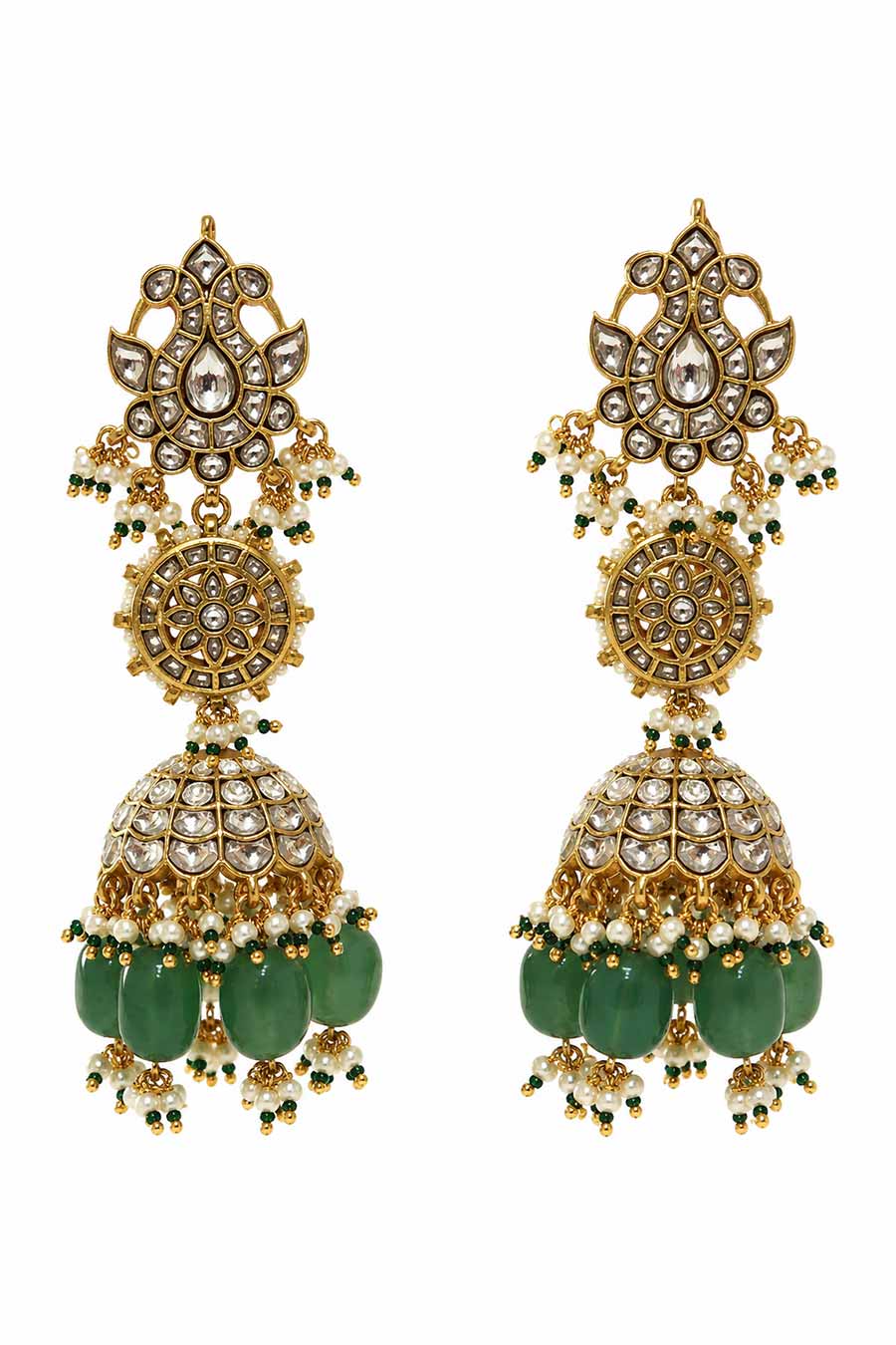 Emerald Green Polki Jhumka Earrings