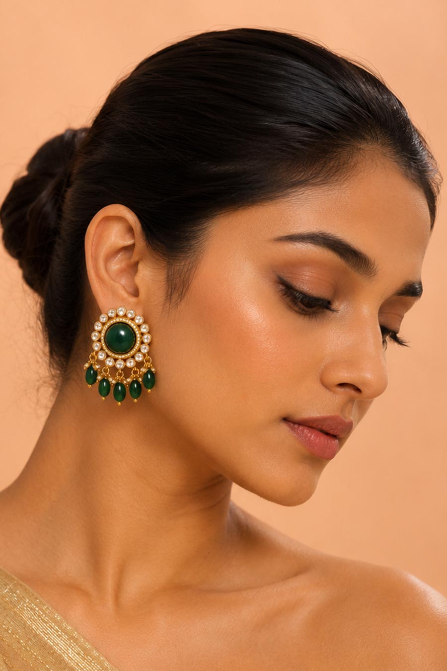 Emerald Pearl & Bead Drops Stud Earrings