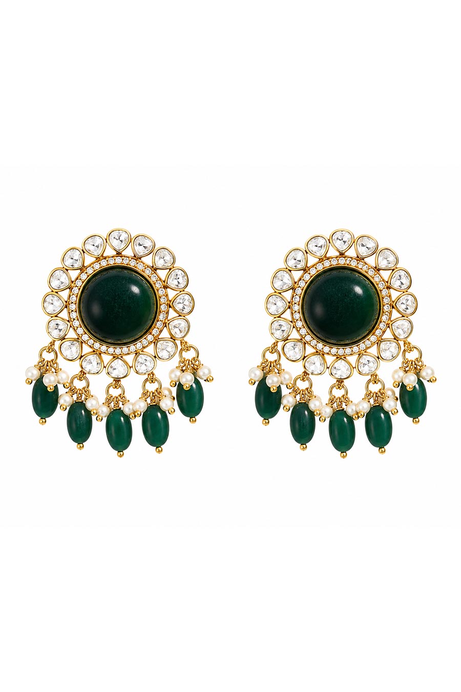 Emerald Pearl & Bead Drops Stud Earrings