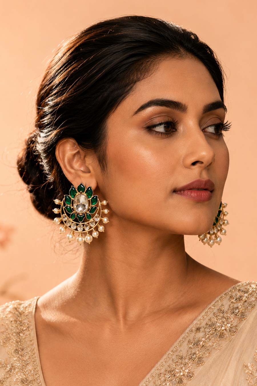 Emerald Floral Polki Earrings
