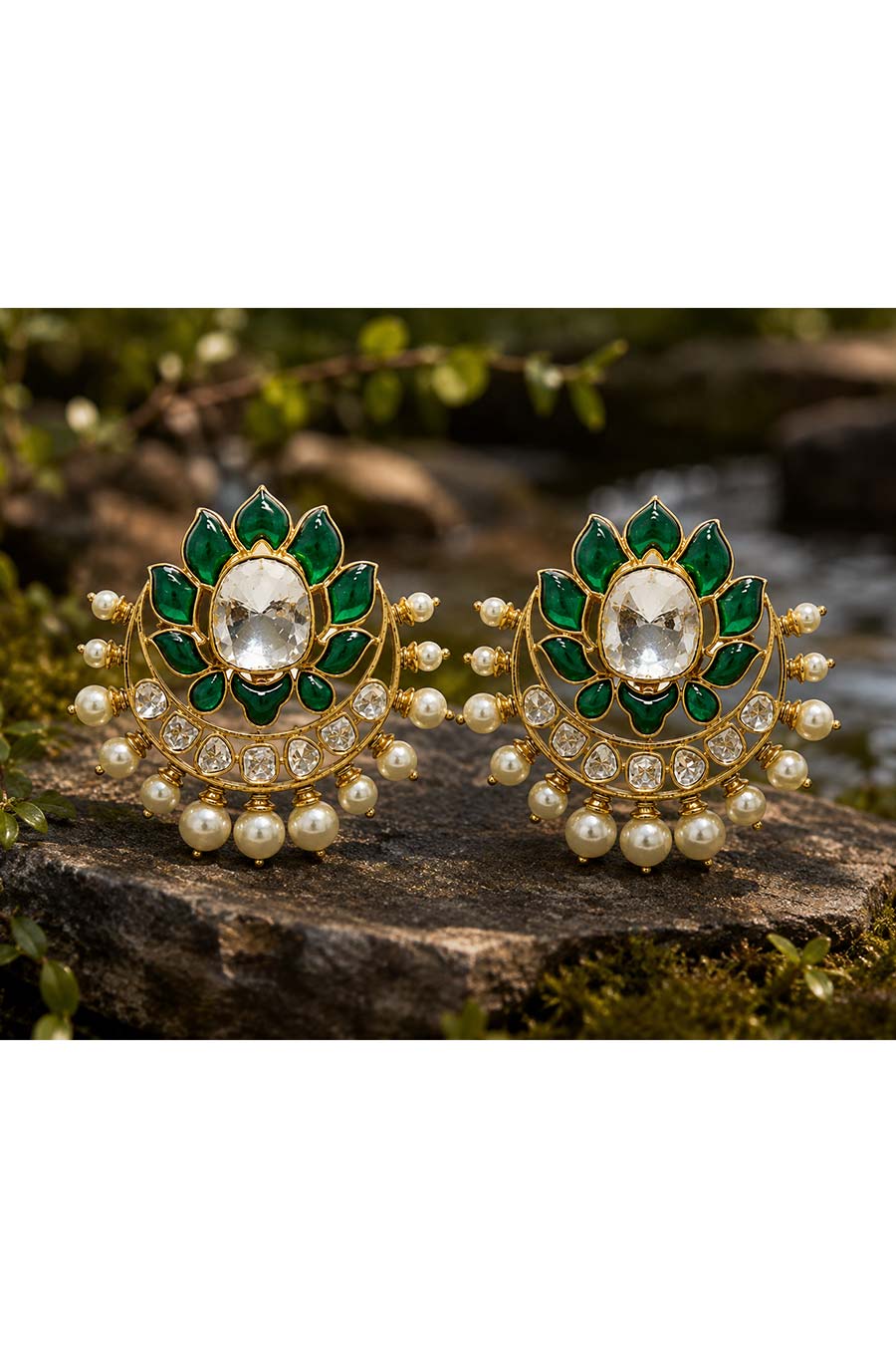 Emerald Floral Polki Earrings