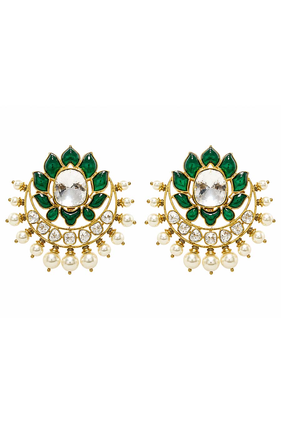 Emerald Floral Polki Earrings