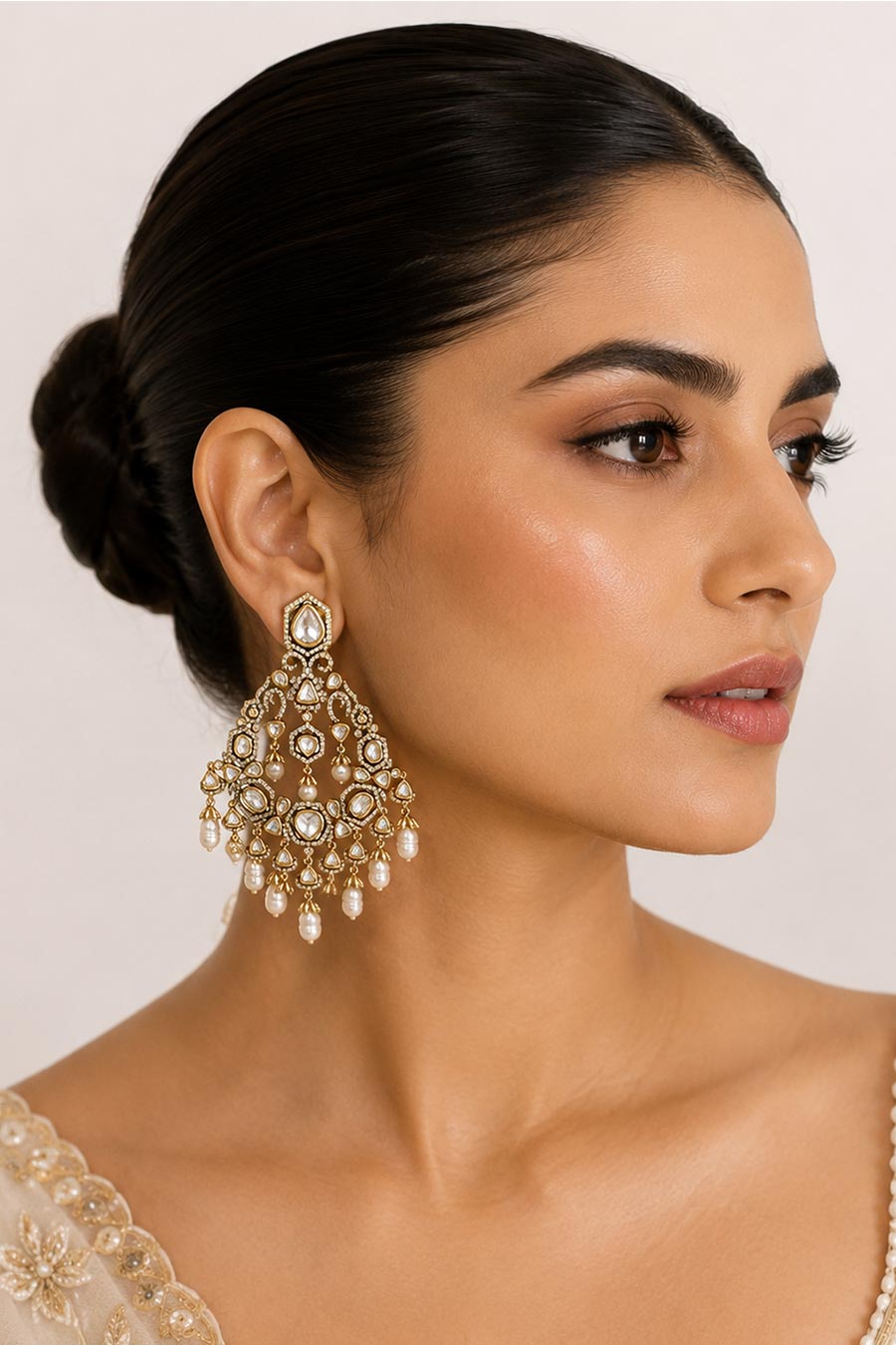 Polki Chandelier Pearl Drops Earrings