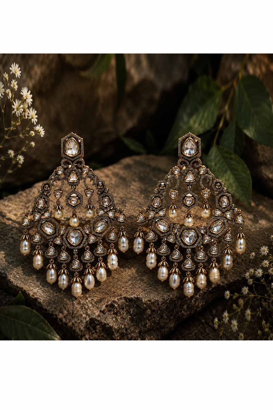 Polki Chandelier Pearl Drops Earrings