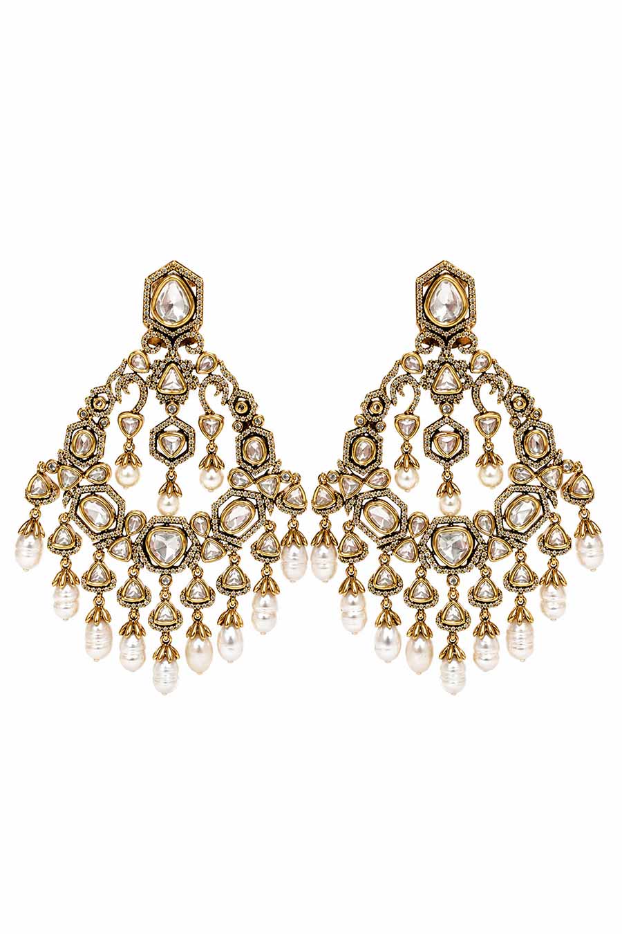 Polki Chandelier Pearl Drops Earrings