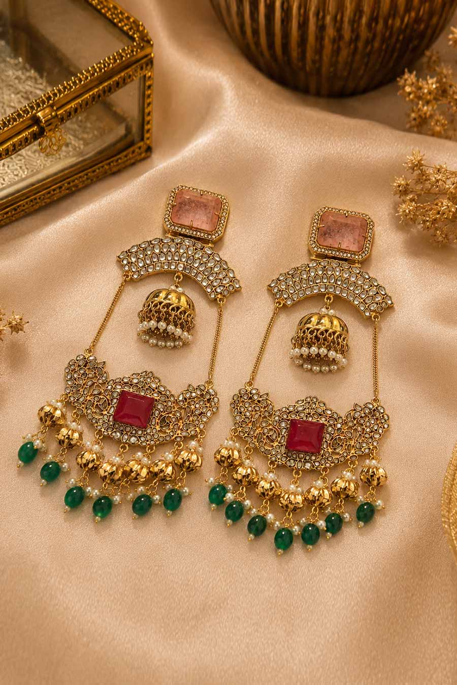 Kundan Statement Jhumka Earrings