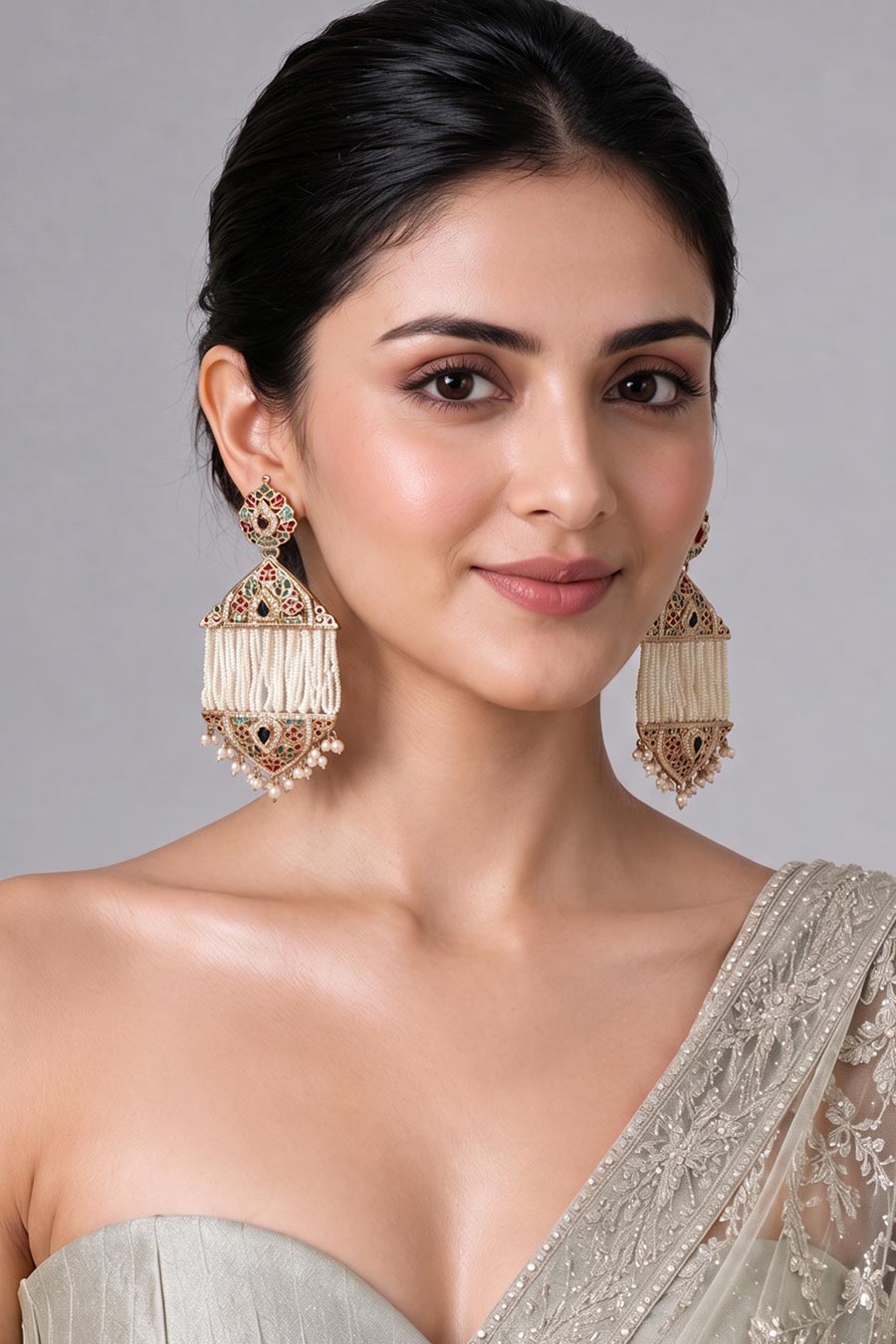 Multicolour Jadau Pearl Tassel Earrings