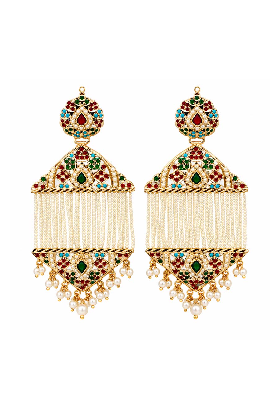 Multicolour Jadau Pearl Tassel Earrings