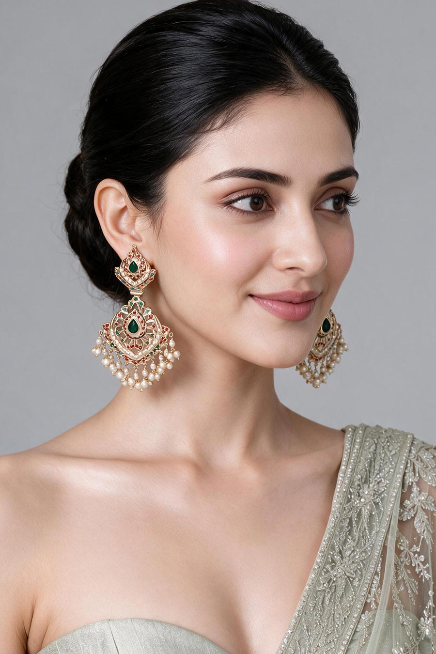 Multicolour Jadau Pearl Drop Earrings