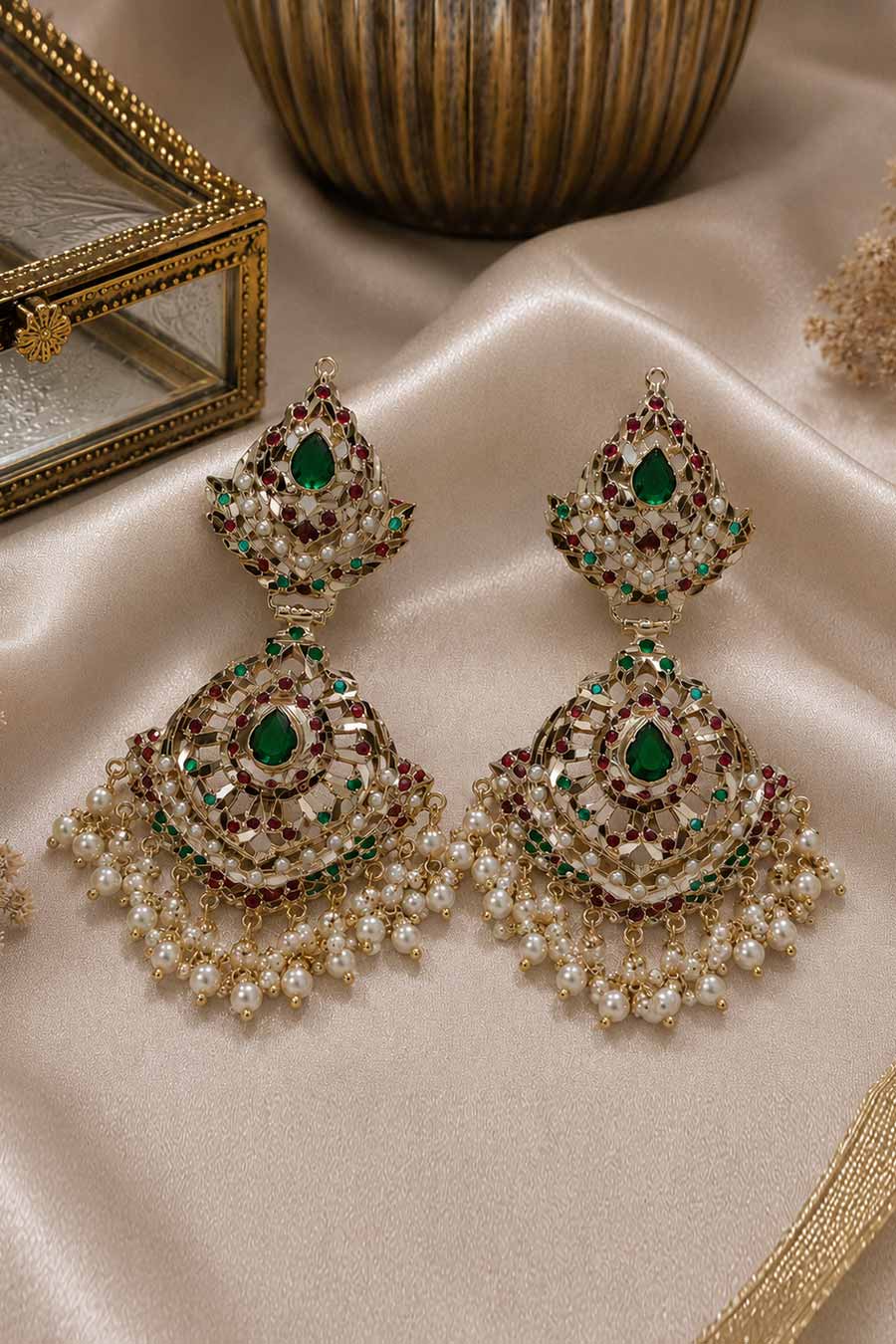 Multicolour Jadau Pearl Drop Earrings