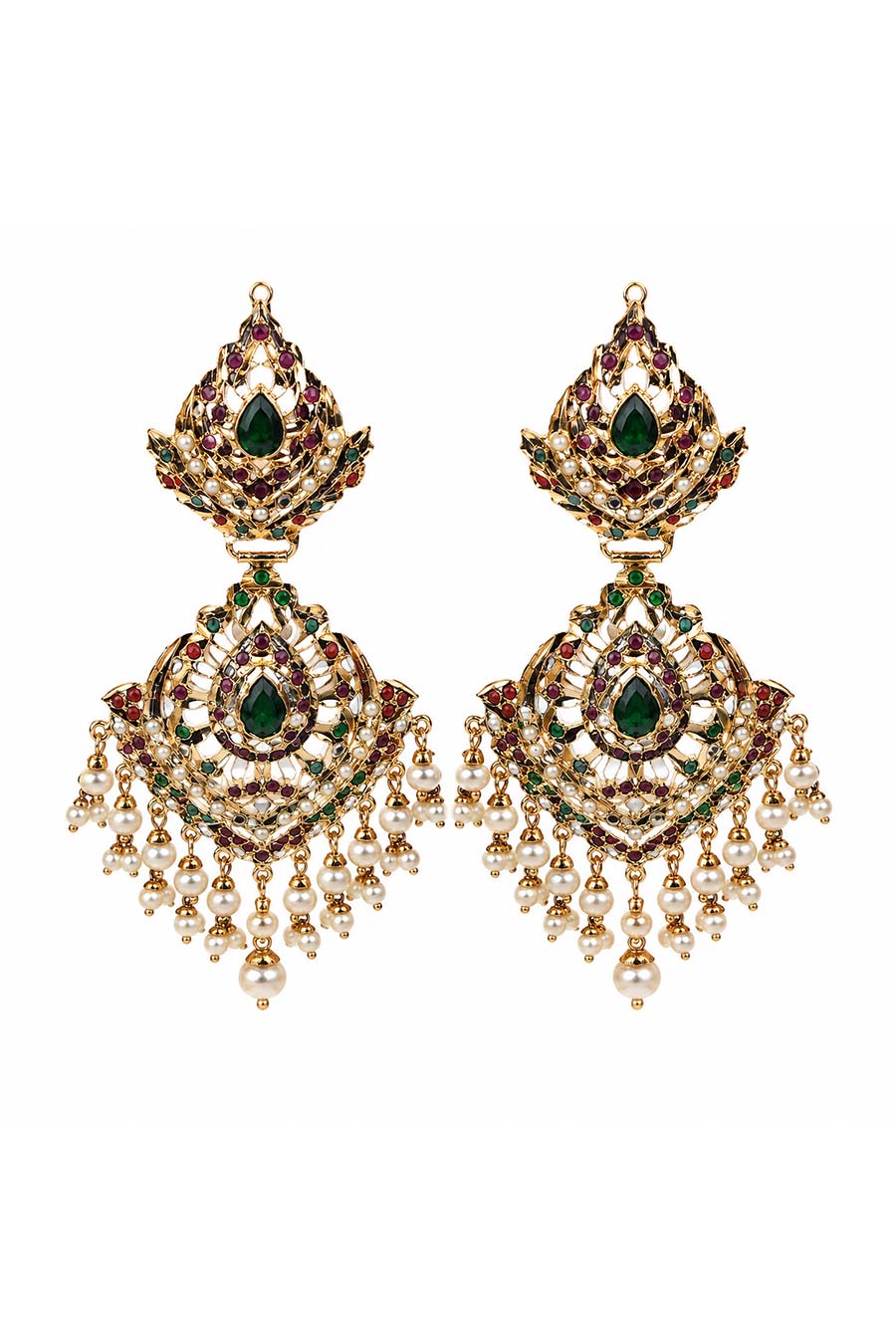 Multicolour Jadau Pearl Drop Earrings
