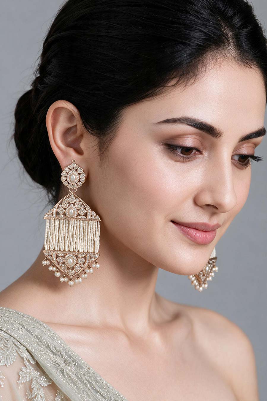 Jadau Pearl Tassel Statement Earrings