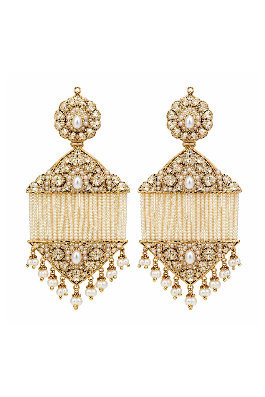 Jadau Pearl Tassel Statement Earrings