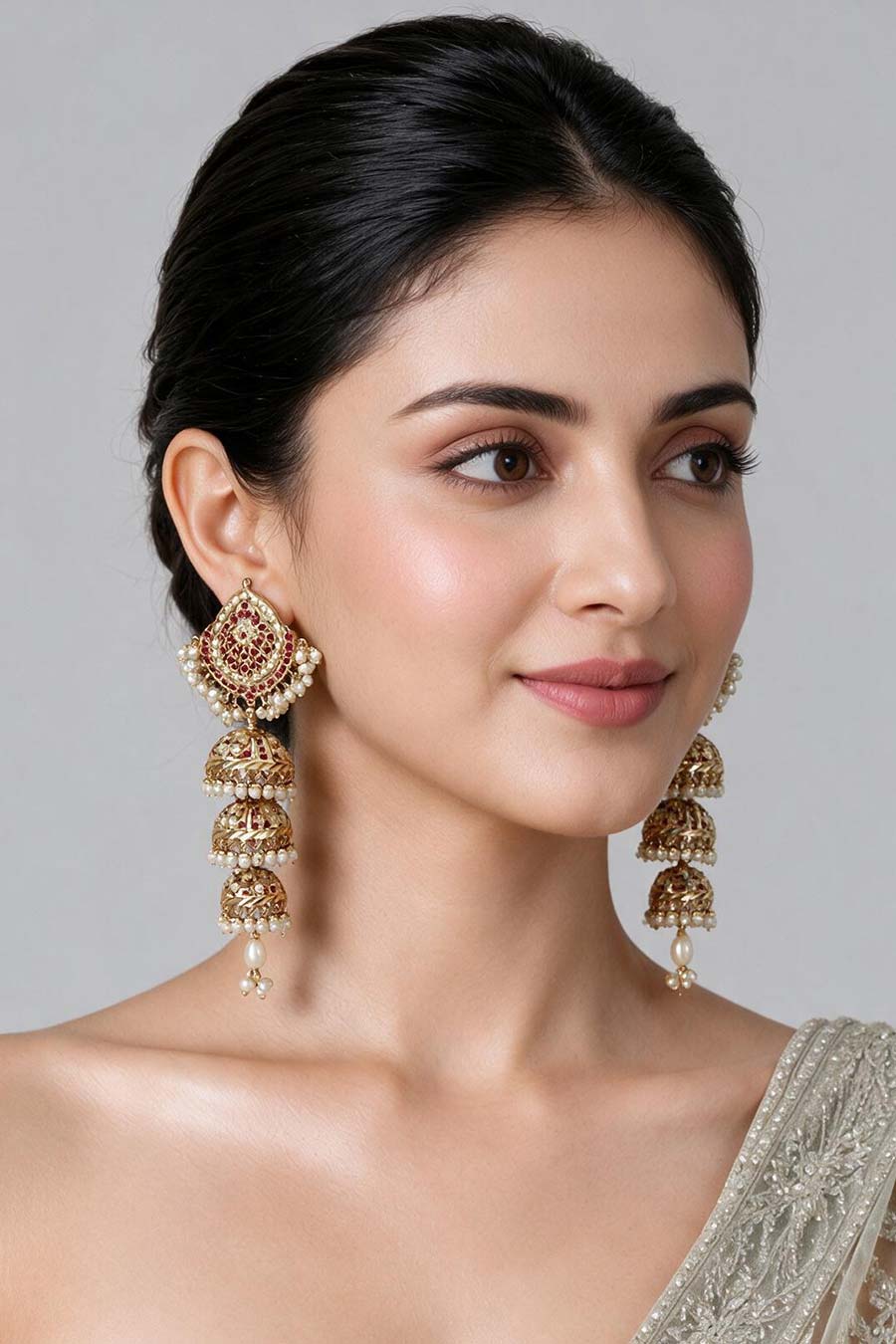 Layered Jadau Pearl Jhumka Earrings