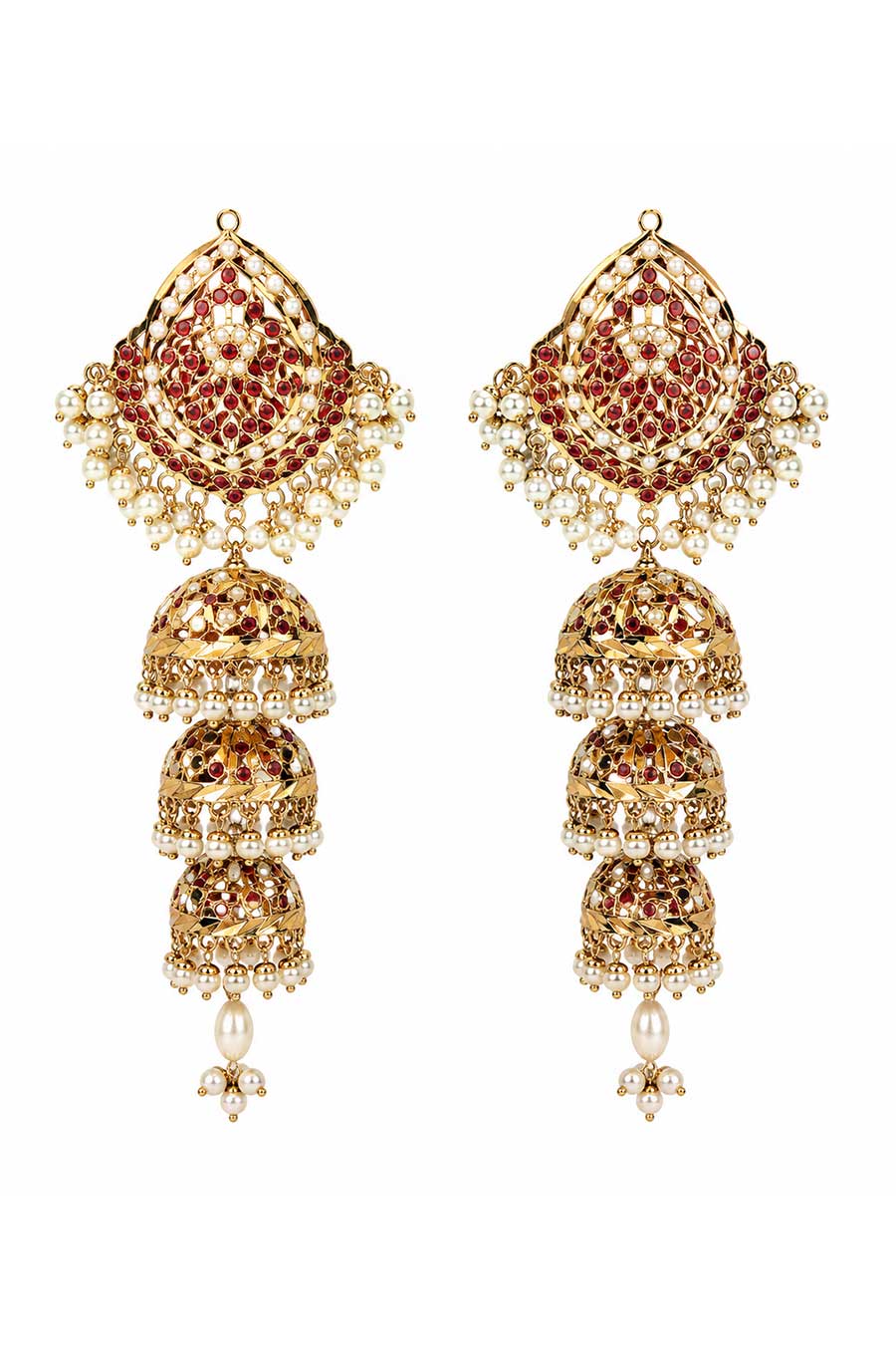 Layered Jadau Pearl Jhumka Earrings
