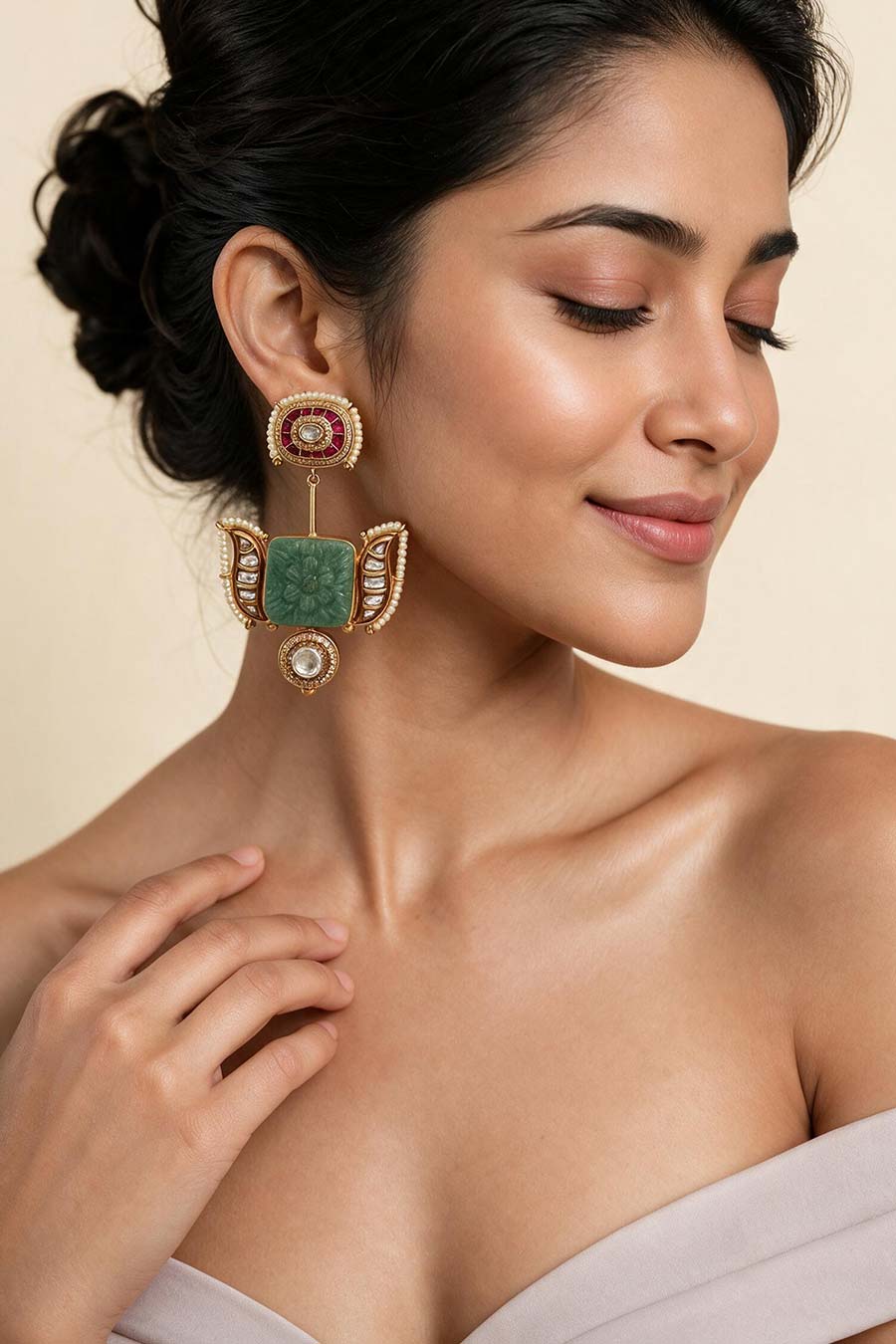Sage Green Handmade Kundan Earrings