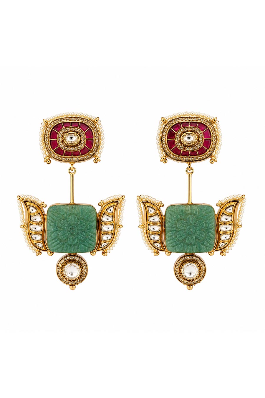 Sage Green Handmade Kundan Earrings