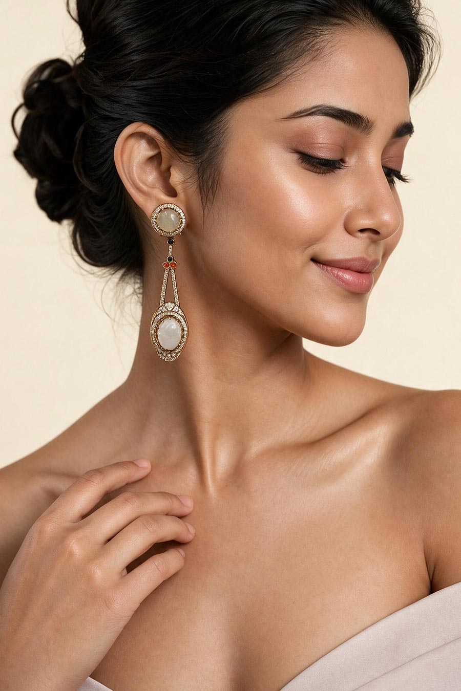 Ivory semi-Precious Dual Stone Drop Earrings