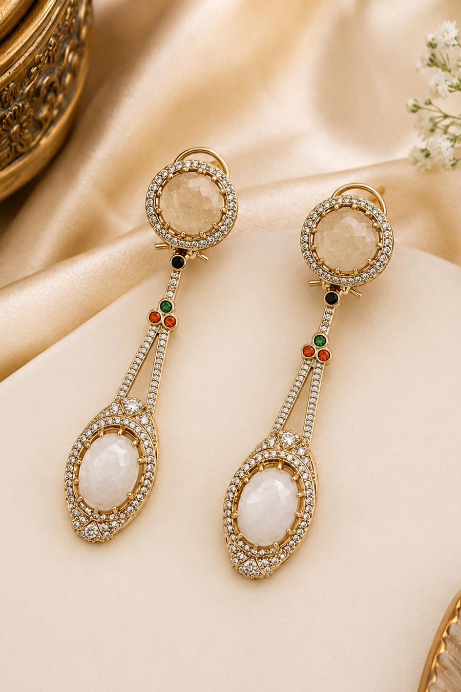 Ivory semi-Precious Dual Stone Drop Earrings