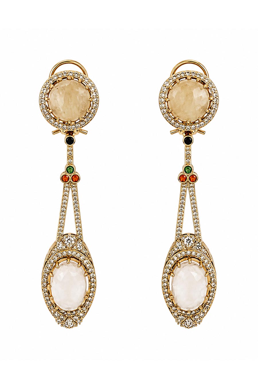 Ivory semi-Precious Dual Stone Drop Earrings