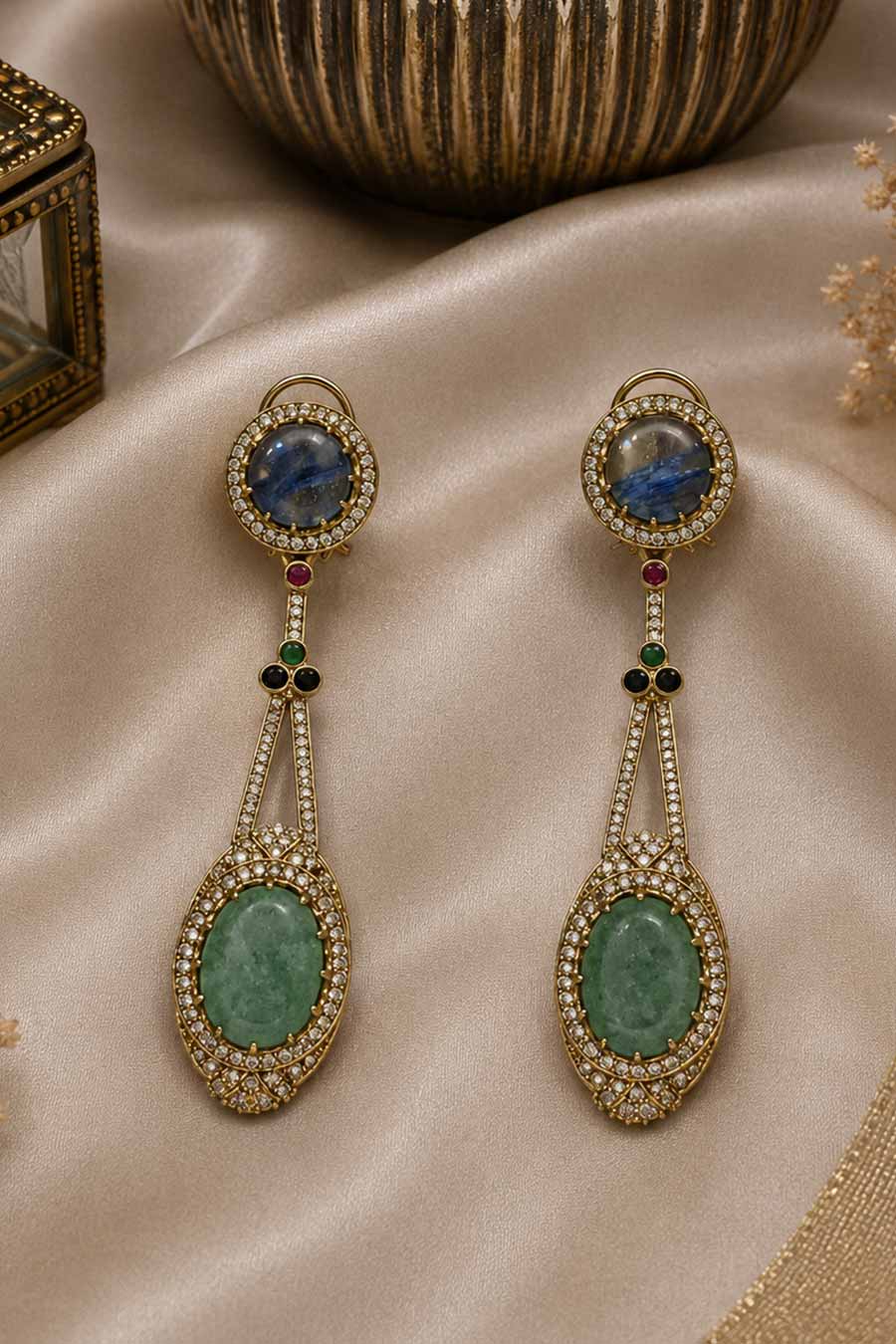 Slate Blue & Jade Green Semi-Precious Drop Earrings