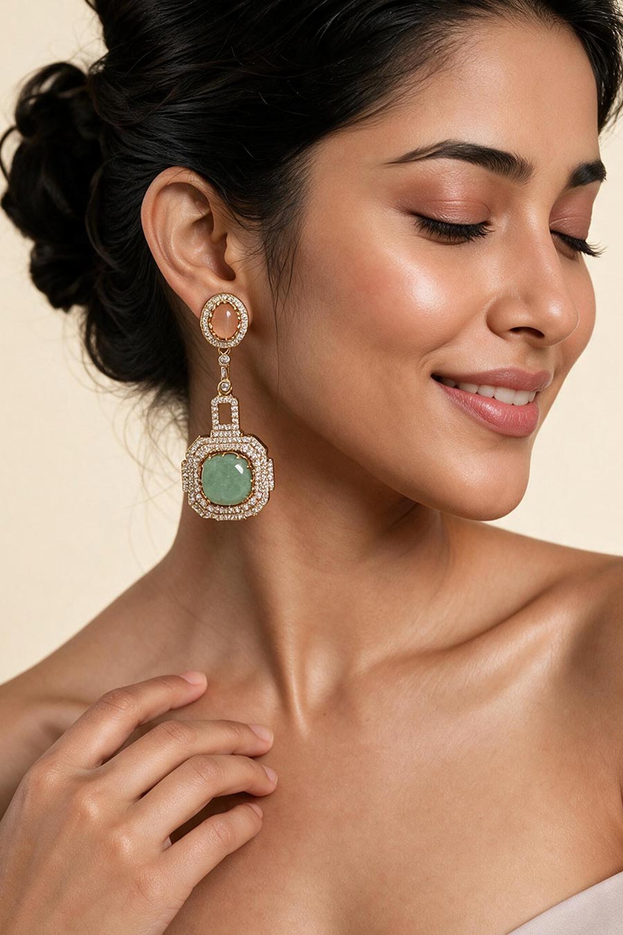 Blush Pink & Sage Green Semi-Precious Earrings