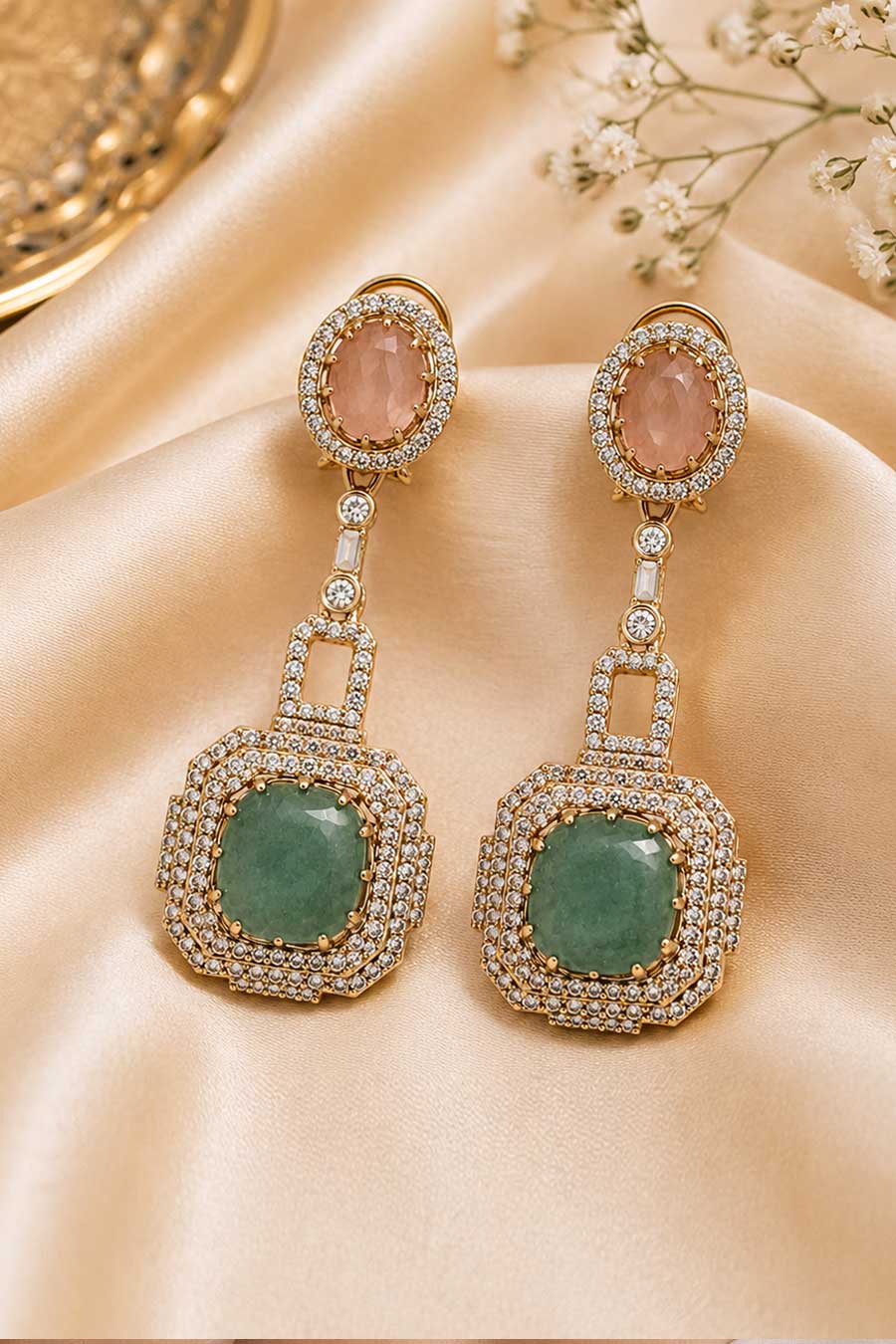 Blush Pink & Sage Green Semi-Precious Earrings