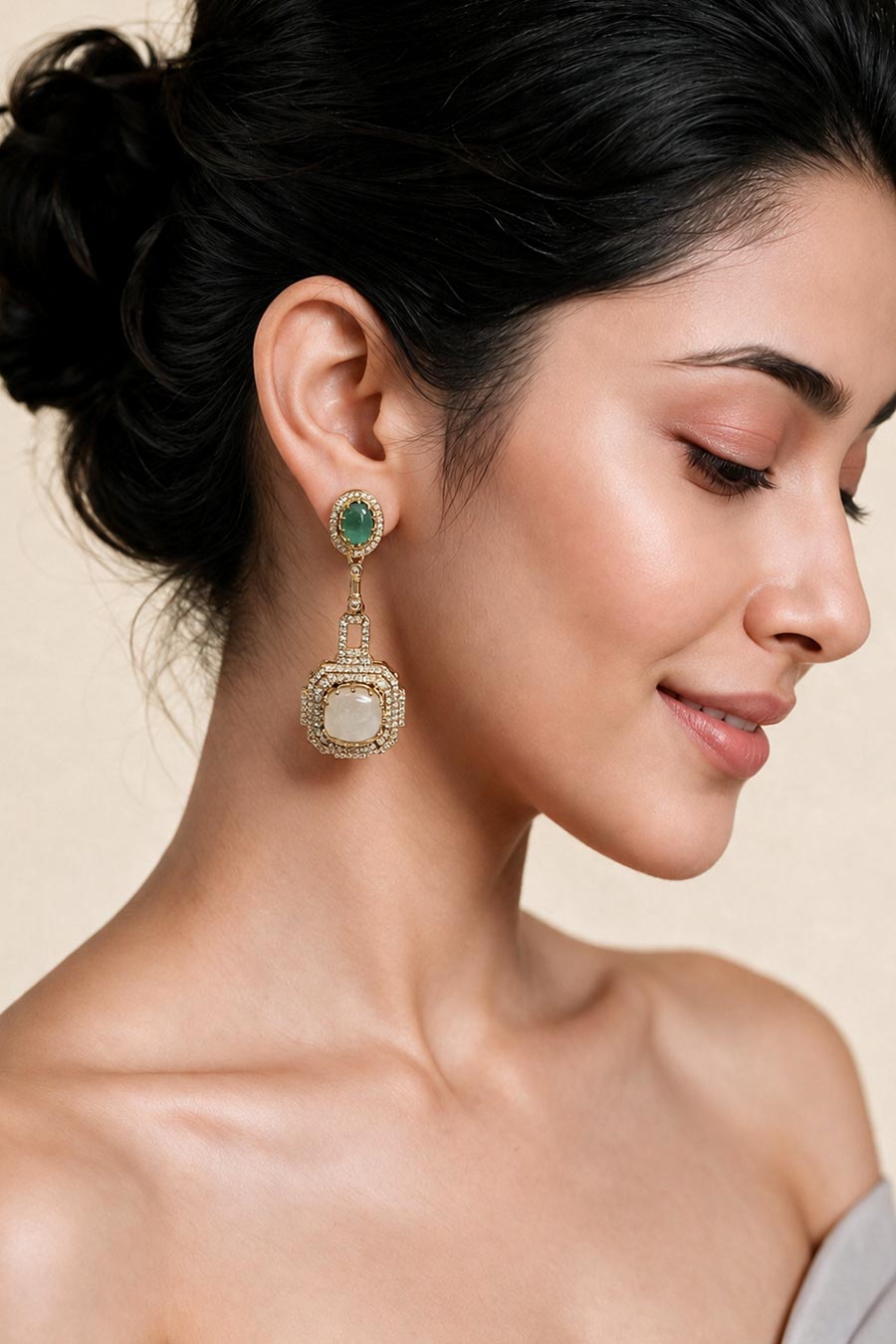 Emerald Green & Ivory Semi-Precious Earrings
