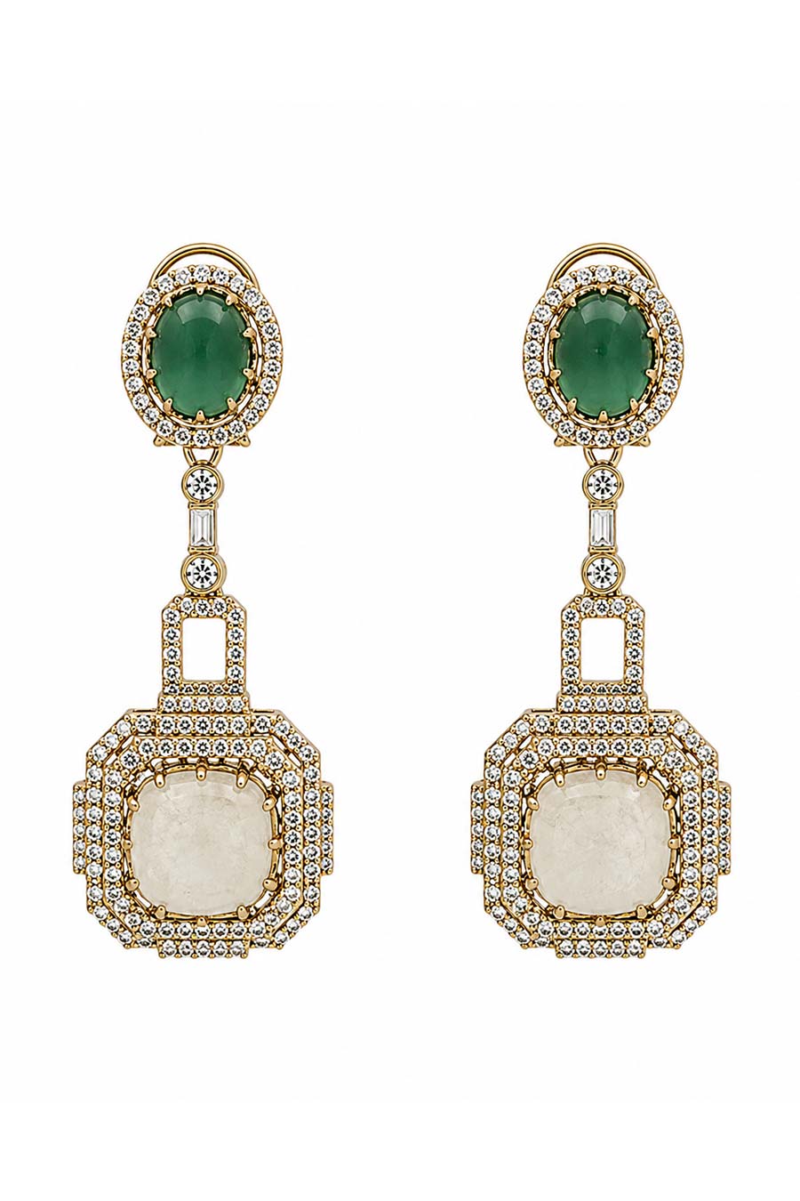 Emerald Green & Ivory Semi-Precious Earrings