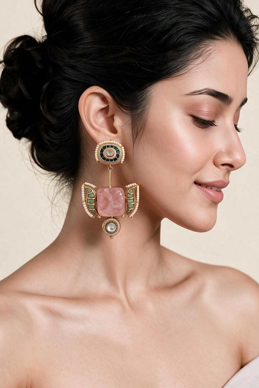 Blush Pink & Emerald Green Semi-Precious Earrings