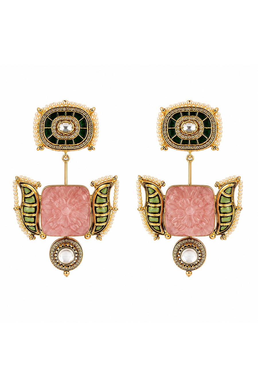 Blush Pink & Emerald Green Semi-Precious Earrings