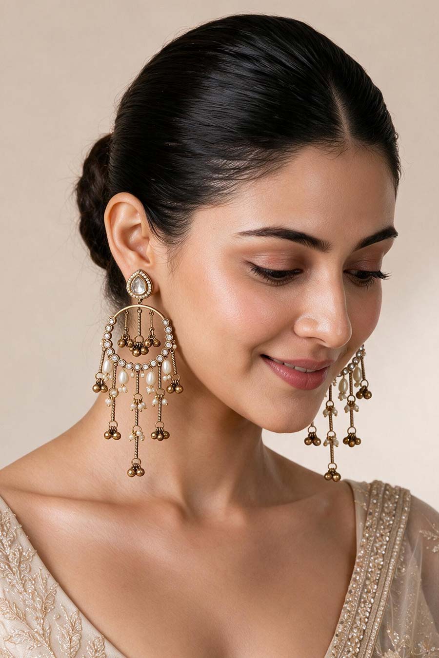 Gold Plated Kundan Tassel Earrings