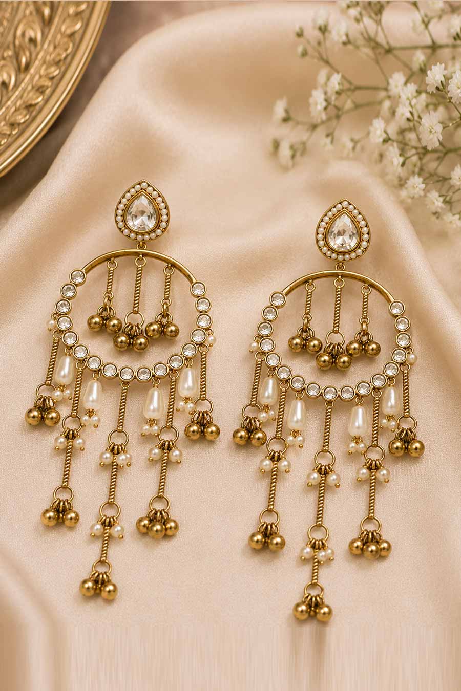 Gold Plated Kundan Tassel Earrings