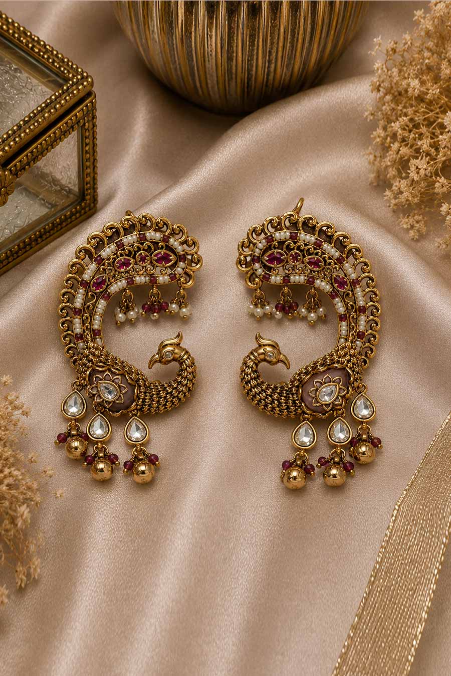 Ruby Peacock Statement Earrings