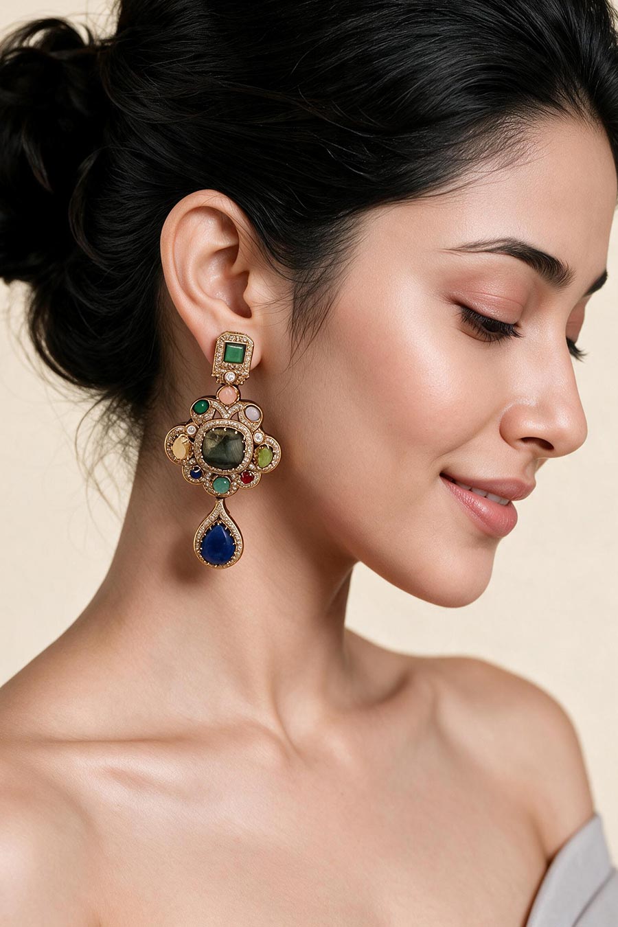 Multicolour Semi-Precious Stone Drop Earrings