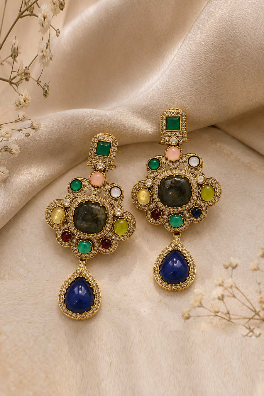 Multicolour Semi-Precious Stone Drop Earrings