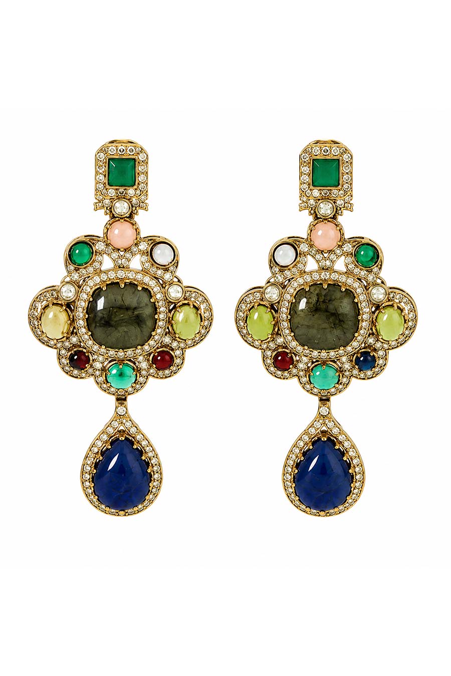Multicolour Semi-Precious Stone Drop Earrings