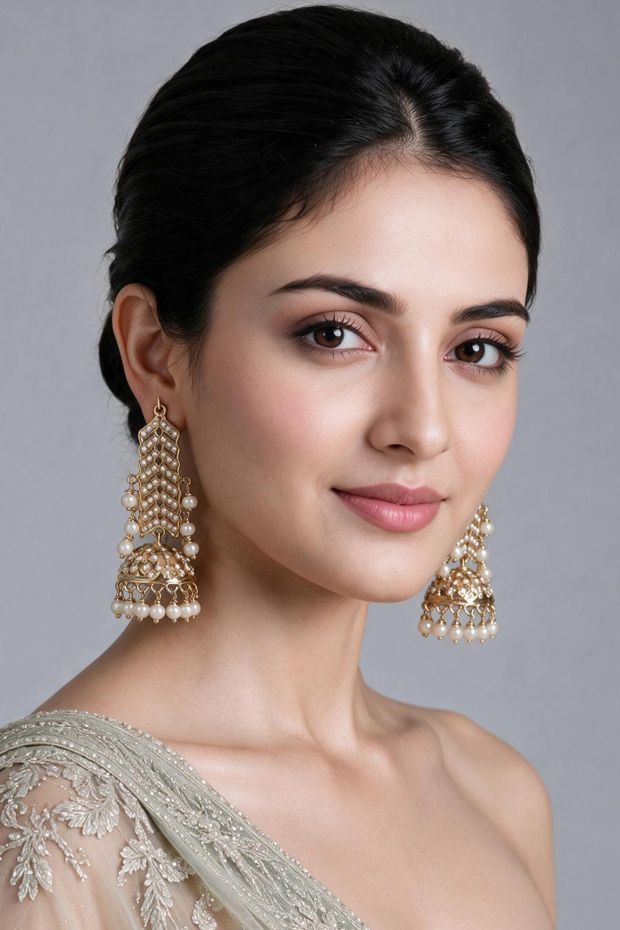 Jadau Pearl Jhumka Statement Earrings