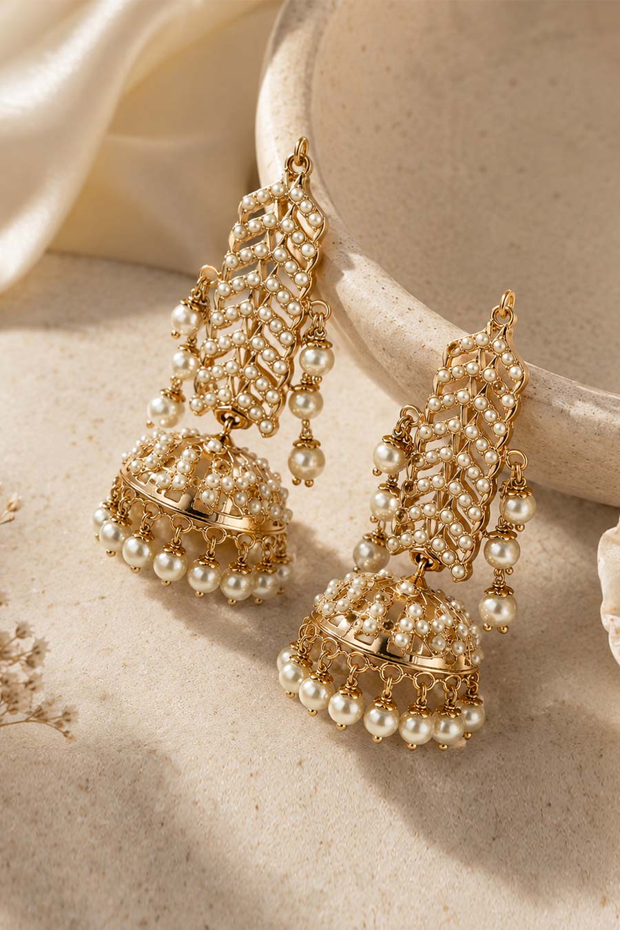 Jadau Pearl Jhumka Statement Earrings