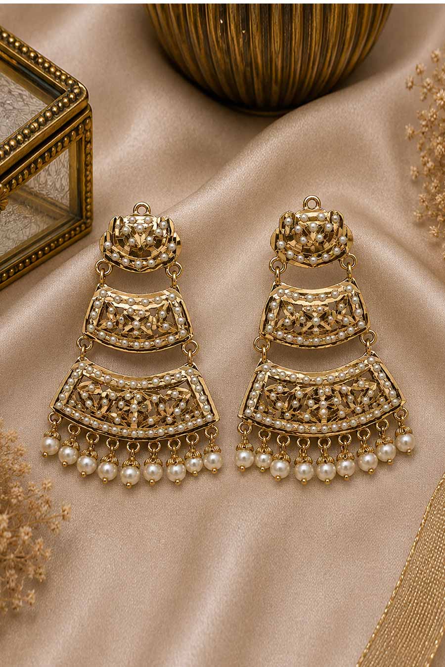 Jadau Pearl Tiered Statement Earrings